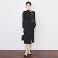 Solid Color Long Sleeve High Wasit Stand Collar Luxury Split Dress For Women Spring Fashion Female New Dresses