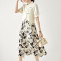 High Waist Floral Print Mini Skirt Commute Simple Fairy Black White Woolen Polyester Micro Stretch Mid Length Skirt