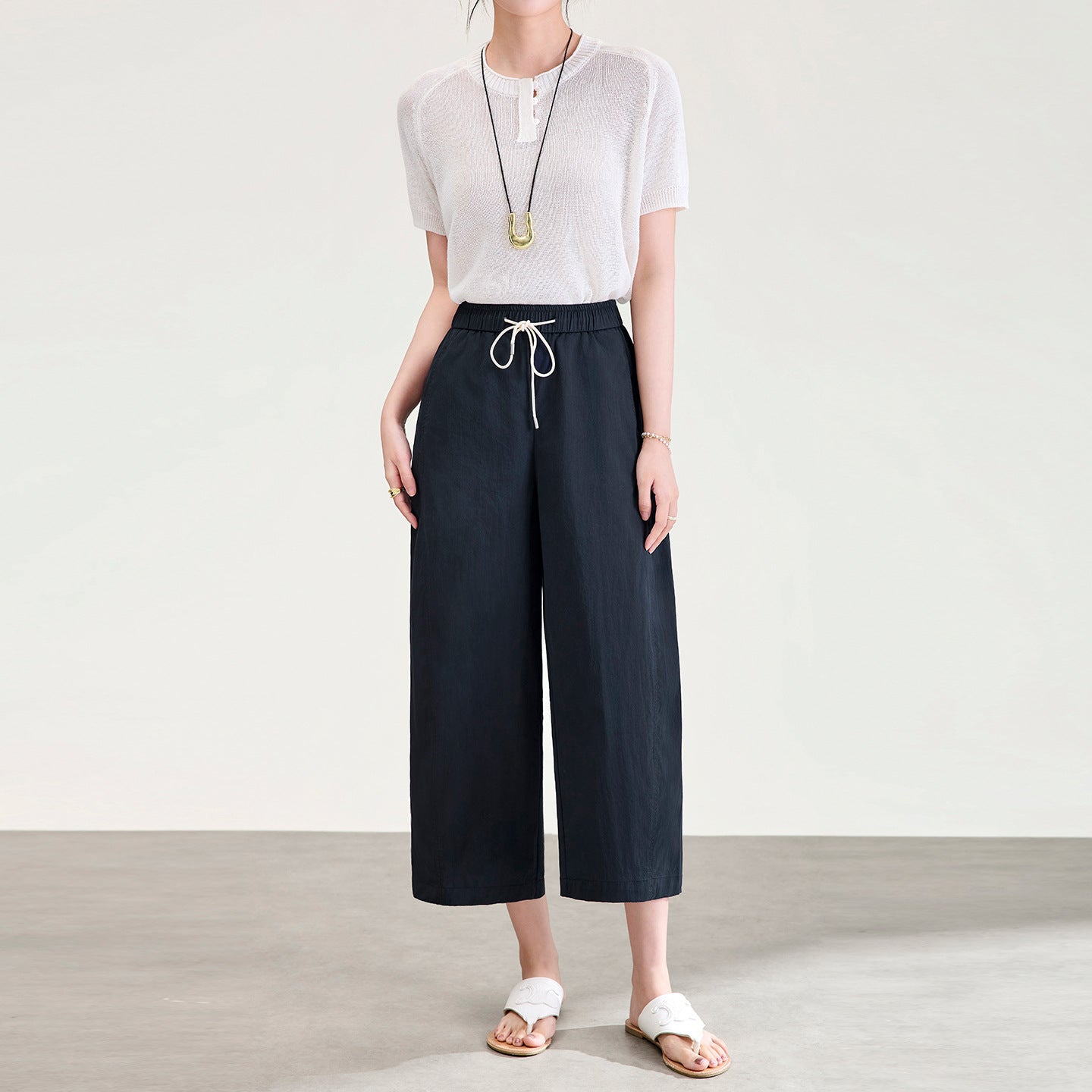 Summer Plus Size Elastic Waist Capri Pants Lyocell Cotton Versatile Casual Bottoms Curvy Ladies
