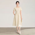 Elegant round Neck Diamond Embellished Sleeve Cover Dress Ball Gown Midi A- Line Skirt Polyester Viscose Fabric