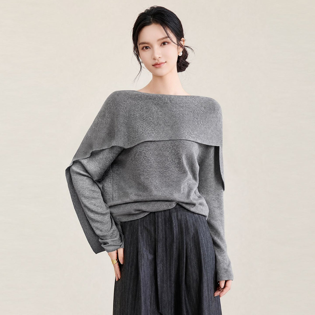 Korean Autumn Winter Off Shoulder Fake Two Piece Shawl Knitted Sweater Women's Pullover Casual Cape Top