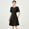 French Temperament Elegant Fashion Black Dresses Round Neck Diamond Ruffles Sleeve High Waist Slim A-line Summer Dress for Women