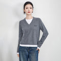 Spring Knitted Splice Base irt Fake Two-Piece Casual Sle Long Sve V-Ne Women's Open Cardigan