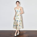 Sexy Lace Halter Neck Strap Dress Women's Summer New Ink Painting Print Slim Long Skirt Street Style High Waist Floral Street