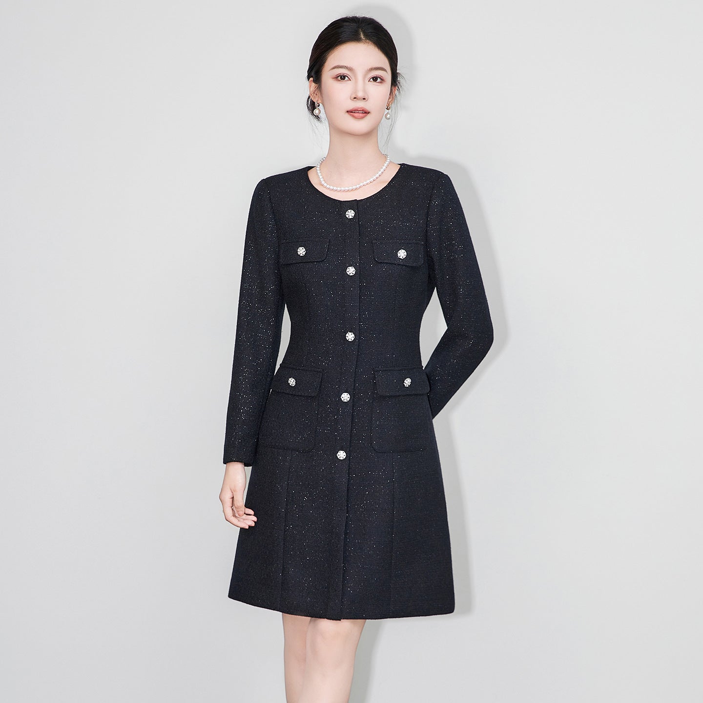 South Oil High Quality Skirt Elegant Heavy Embellished Transparent Sleeve Slimming Dress Luxury A-Line Ladies' Dress for Autumn