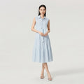Women Summer Shirt Dress Blue White Stripe Short Sleeve Cotton Long X-LINE Dresses Female Casual Cotton Dress