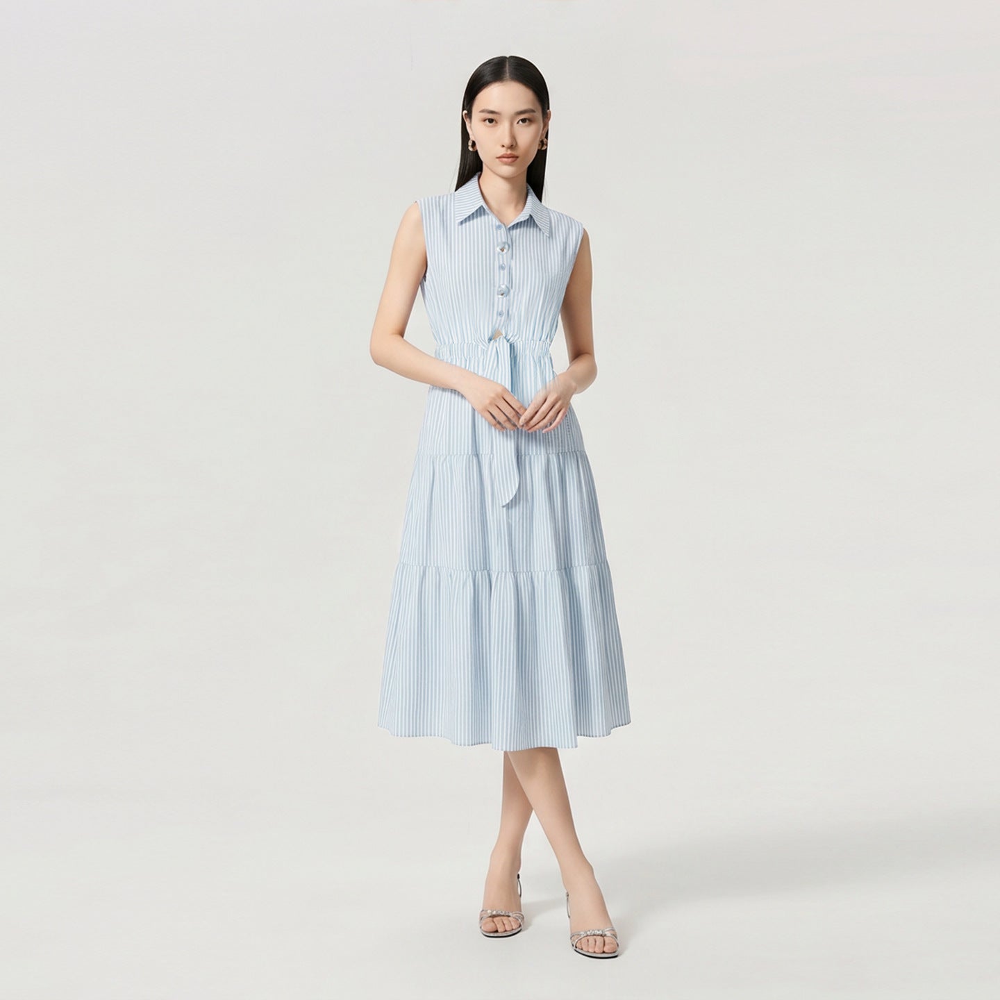 Women Summer Shirt Dress Blue White Stripe Short Sleeve Cotton Long X-LINE Dresses Female Casual Cotton Dress