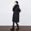 Women's Long Hooded down Jacket Waist-Cinching Belted Warmth Duck down Coat Stylish Commute Style High Density Ultrafine