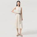 French Country Lazy Cotton And Linen Dress With Belt Minimalist Commuting Leisure Midi Sleeveless Dress Tank Dress Womens