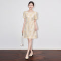 Embroidered Lace Short Sleeve A- Line Dress round Neck Summer Style Elegant Design Sensation Women's Dress Midi Skirt