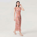 Pink Floral Print Maxi Dress Summer Beach Vacation Essential Beautiful V-Neck Sleeveless High Waist A- Line Dress