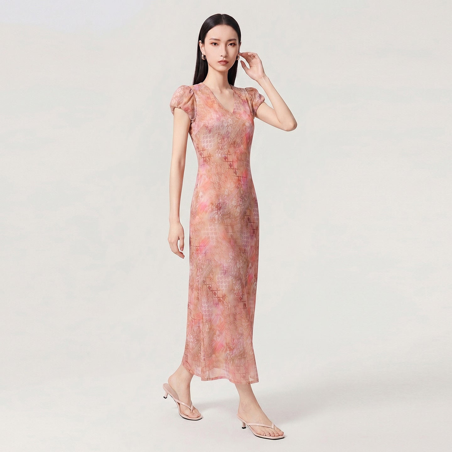 Pink Floral Print Maxi Dress Summer Beach Vacation Essential Beautiful V-Neck Sleeveless High Waist A- Line Dress