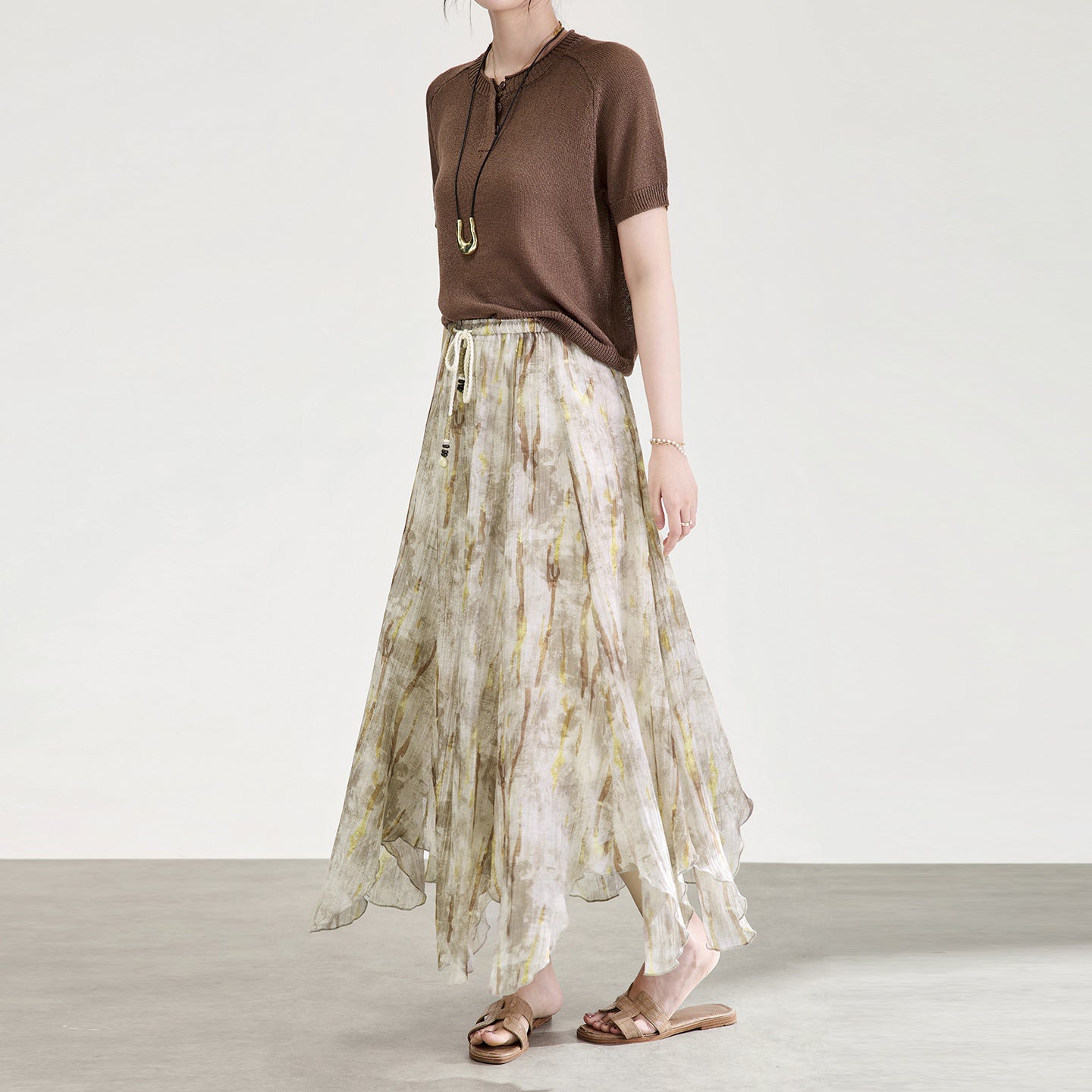 Elegant Heavy Embroidery Floral A-Line Midi Skirt Pleated Design Slimming Effect High Waist Polyester Fiber Printed Summer Skirt