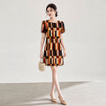 Round Neck Linen Viscose Plaid Printed Sleeveless Vest Mini Dress For Women