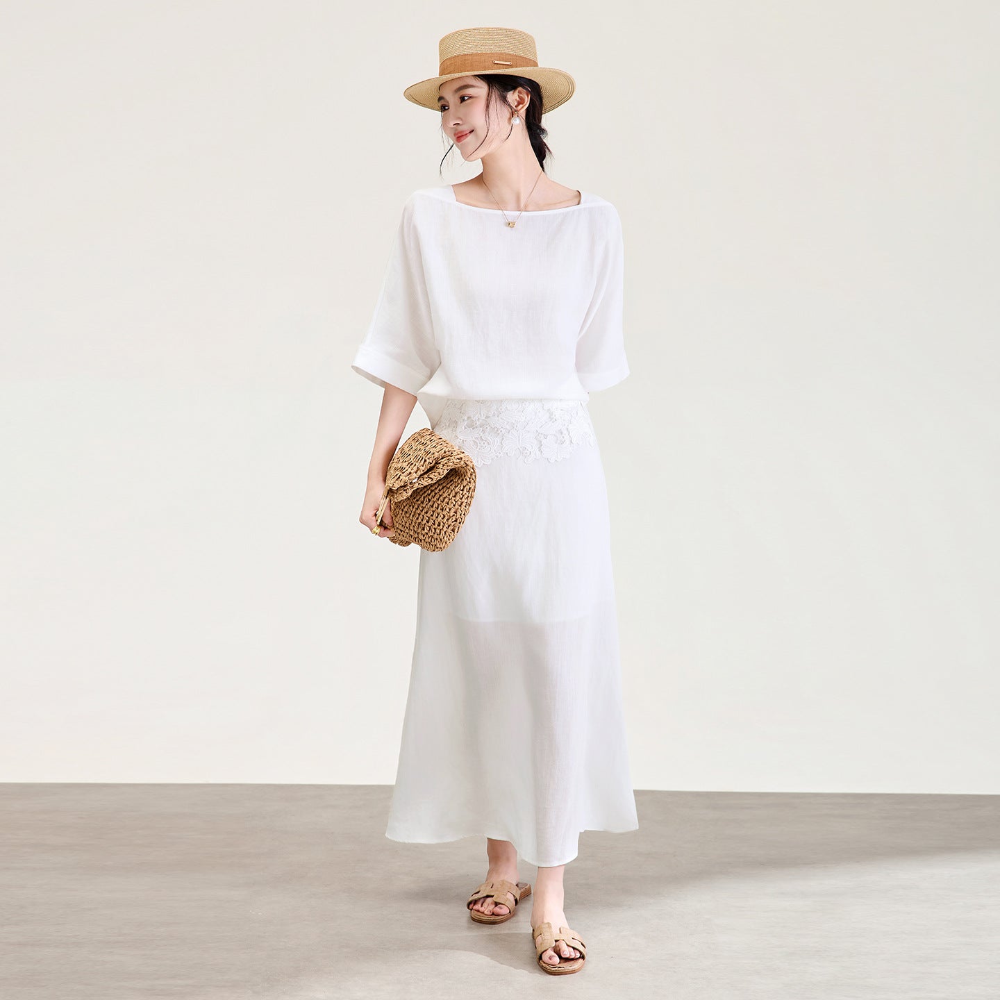 Linen Halter Neck Skirt Set Versatile Classic Style Summer Fashion Women's High Waist Loose Fit Top Bottom Ensemble