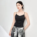 Summer Women Satin Jacquard Camisole V Neck Spaghetti Strap Crop Top Elegant Casual Slim Fit Basic Layering Vest