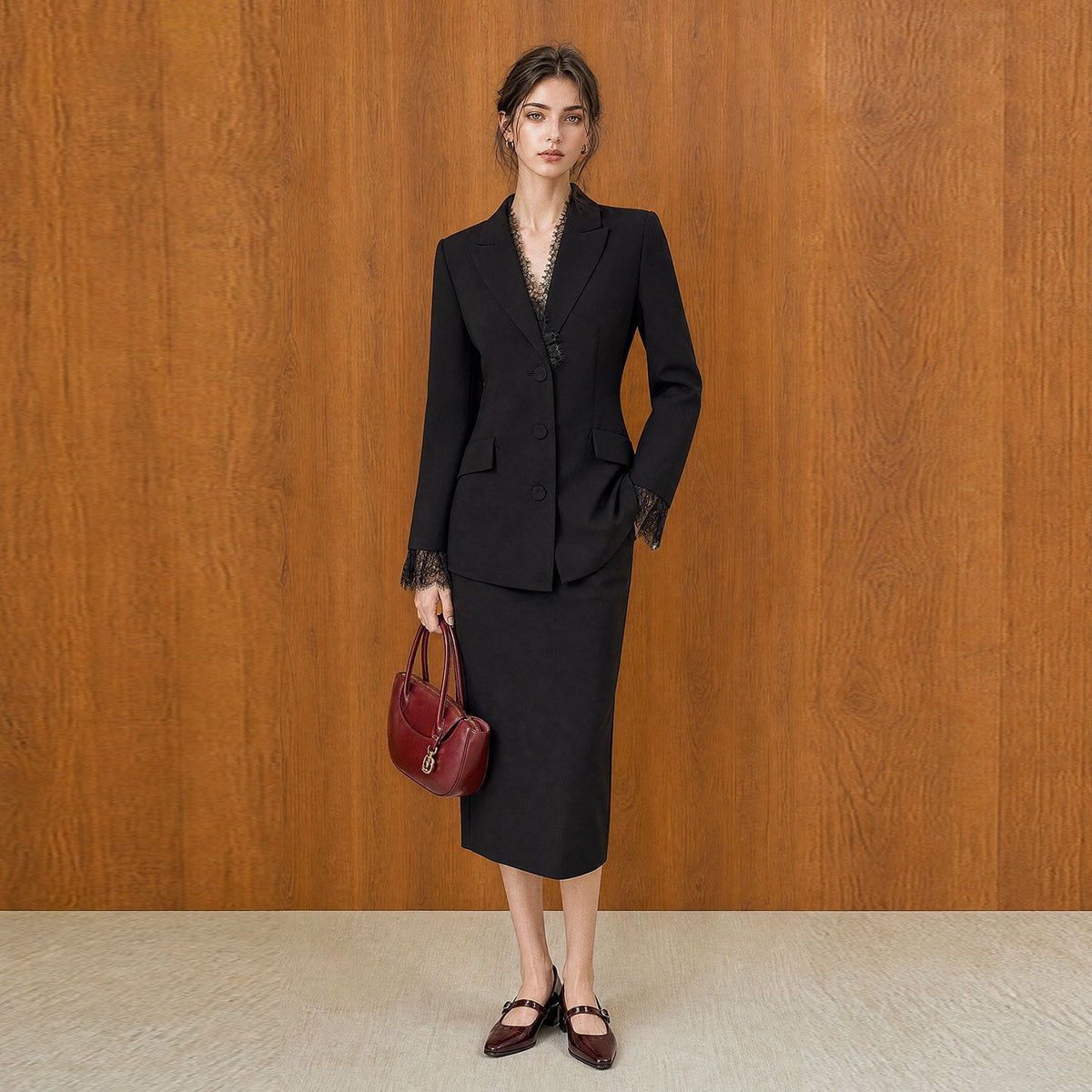 Elegant Black Blazer Women Fashion Lace Patchwork Suit Business Jacket Office Ladies Korean Commute Coat Design Outerwears