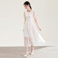 Summer Luxury Formal Evening Long Dresses Women Short Sleeve Embroidery Hollow Pearl Lace Dress