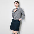 Women Fake Two Design Sweaters Patchwork Polo Neck Female Navy Blue Short Pullover Sweater Grey Casual Knit Top