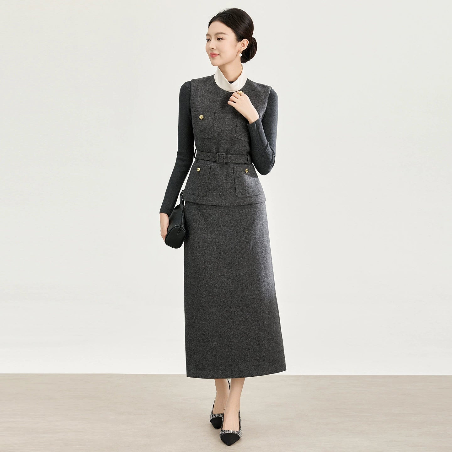 Hand-Sewn Ostrich Feather Vest Top And High Waist Skirt Two-Piece Set Elegant Chic Style for Autumn Winter Season Fashion