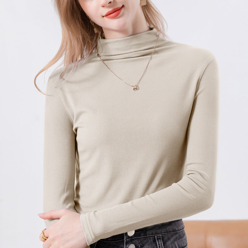 Women's Long Sleeve T-Shirts 2026 Autumn Turtleneck Thin Soft Basic Slim Fit Pullover Tee Casual Knit Top for Ladies
