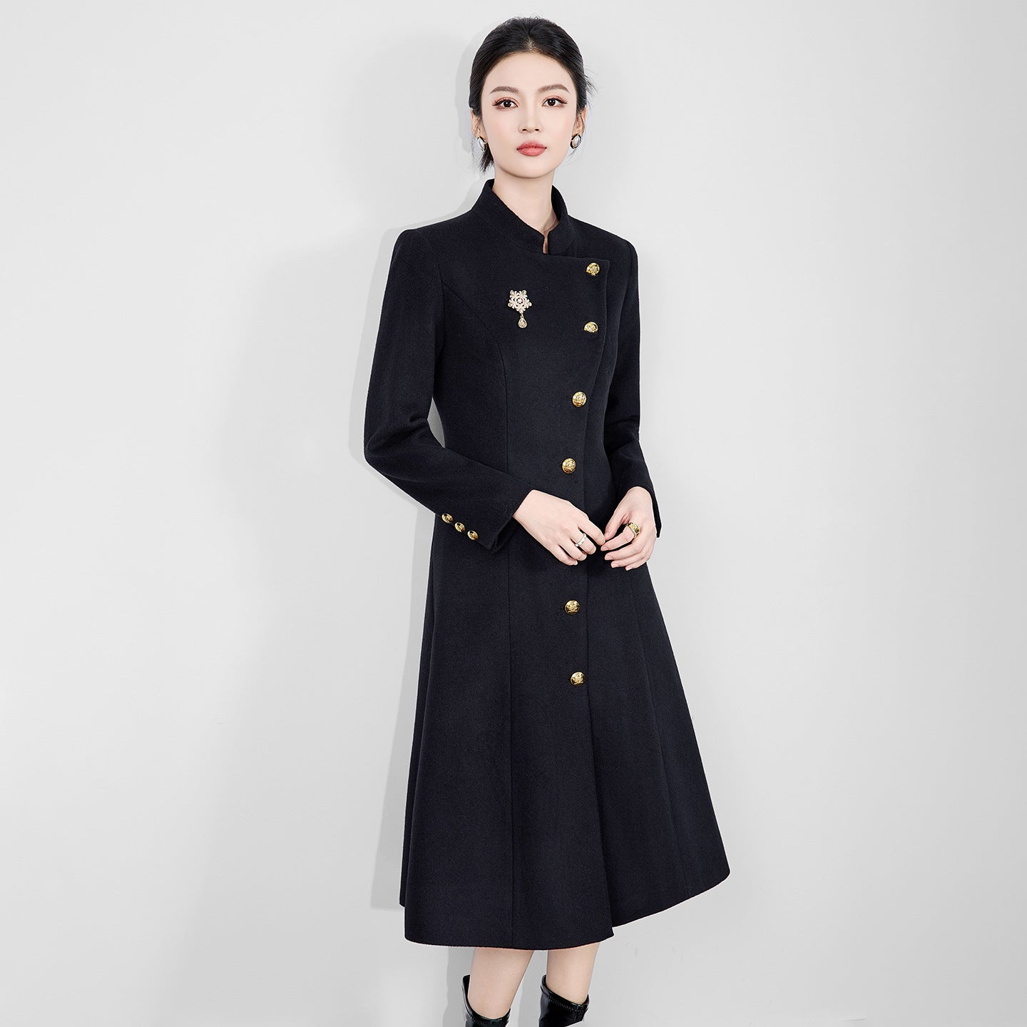New Women Elegant Violet Woolen Coat Spring Autumn Fashion Stand Collar Single Breaste Slim Wool Blends Coat Delicate style Coat