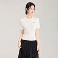 Summer Loose Fit Knitted Ogees Short Sleeve Striped T-Shirt Women's Casual Style Soft Breathable round Neck Top