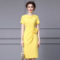 Elegant Midi Pencil Dress Women's Summer New Style Wrap around Skirt Dress Polyester Spandex Blend Short Sleeve