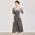 Summer New Vintage French Style Medium-Length Fragmented Long Dress Elegant Waist-Fitted Plus Size Doll Neck Chiffon Dress