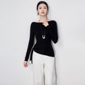 Minimalist Style Long Sleeve Knitted Wool Sweater Belted Waist One Shoulder Design Early Autumn New Arrival Elegant Commute