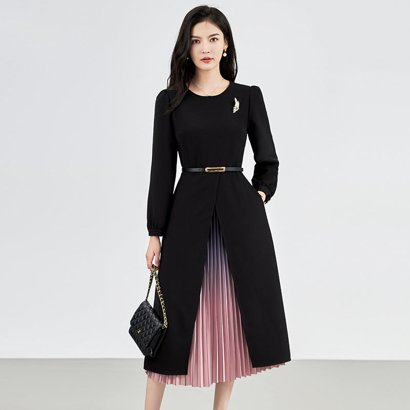 Slimming Effect Heavy Industry Gradient Two-color Precision Simulation Three Vine Double-color Gradient Dress Early Autumn