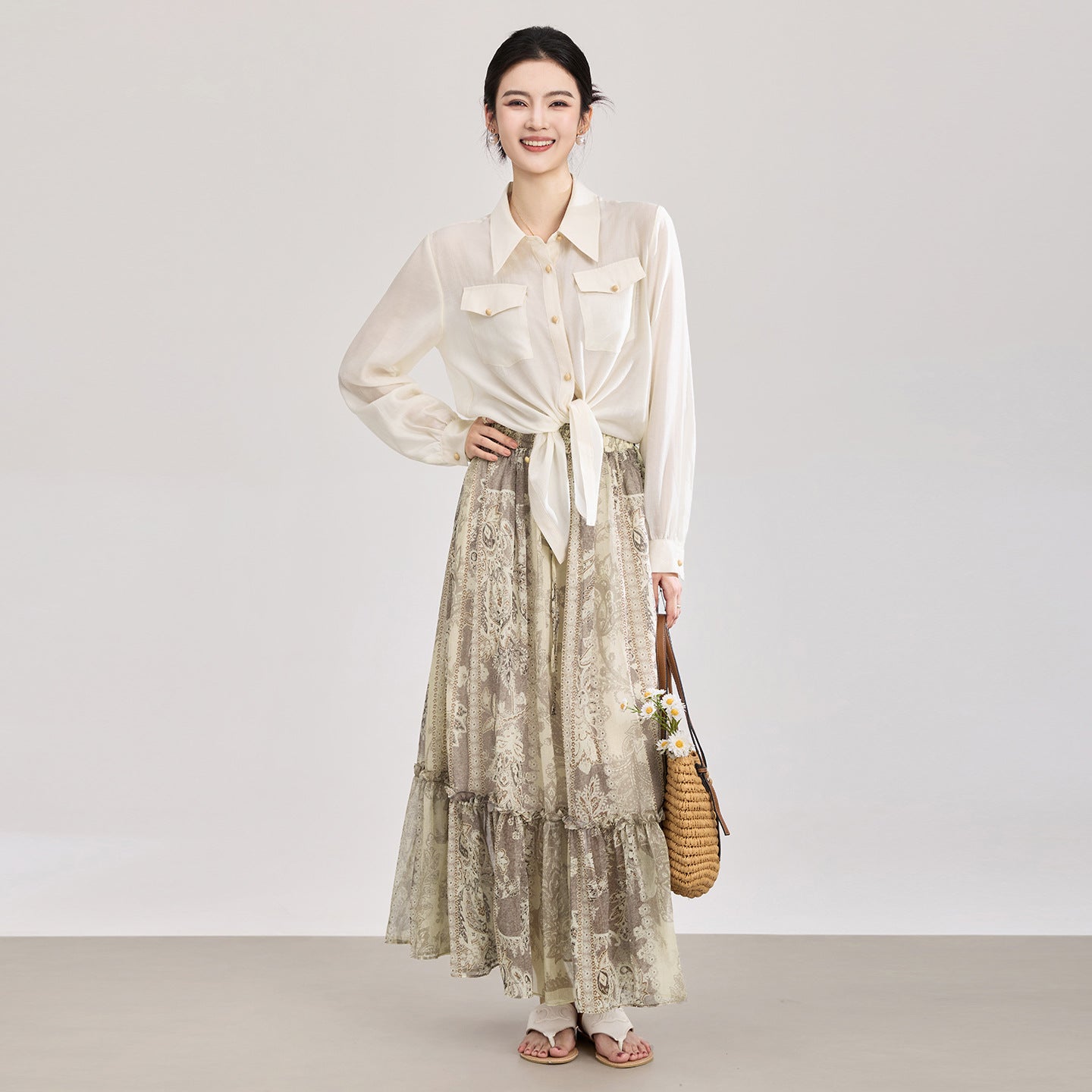 Real Silk Shirt Women's Spring and Summer New Long-sleeved Commuting Solid Color Temperament 90% Mulberry Silk