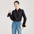 Chiffon Shirt Women's Long-sleeved Spring and Summer New Fungus Collar Top Tie Flower French Chic Bottoming Shirt