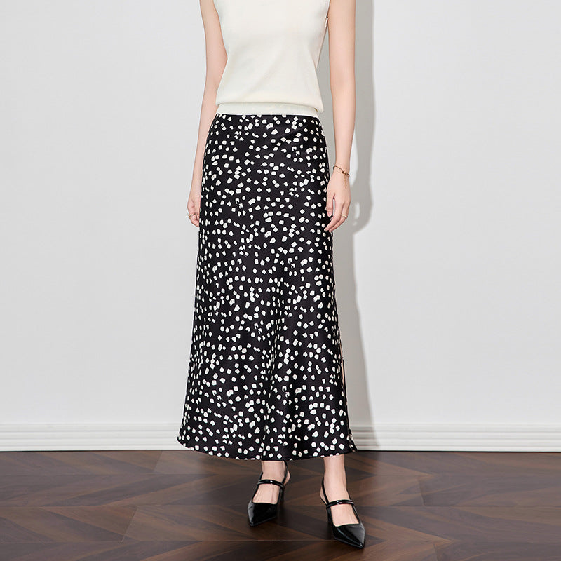 Retro Floral Asymmetrical High Waist Slimming A- Line Midi Skirt Women's Summer New Style Elastic Waist Versatile Long Skirt