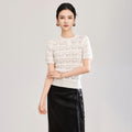 Spring Summer New Women's Casual Style A-Line Hem round Neck Short Sleeve Knitted Hollow out Outerwear Polyester Fiber Open