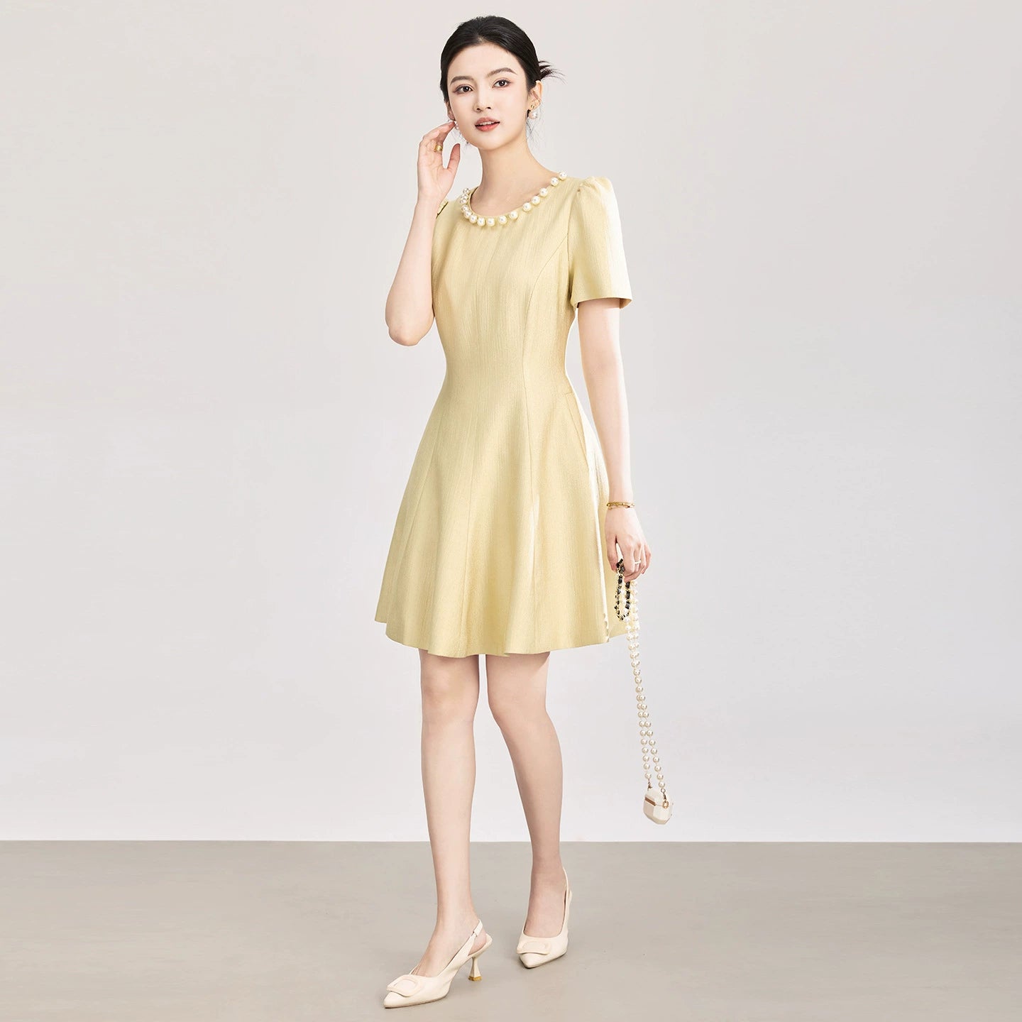 Summer Fashion Elegant Solid Gown Evening Dress Women Clothes Retro Pearl Sexy O-Neck Slim Short A-Line Party Club Prom Vestidos