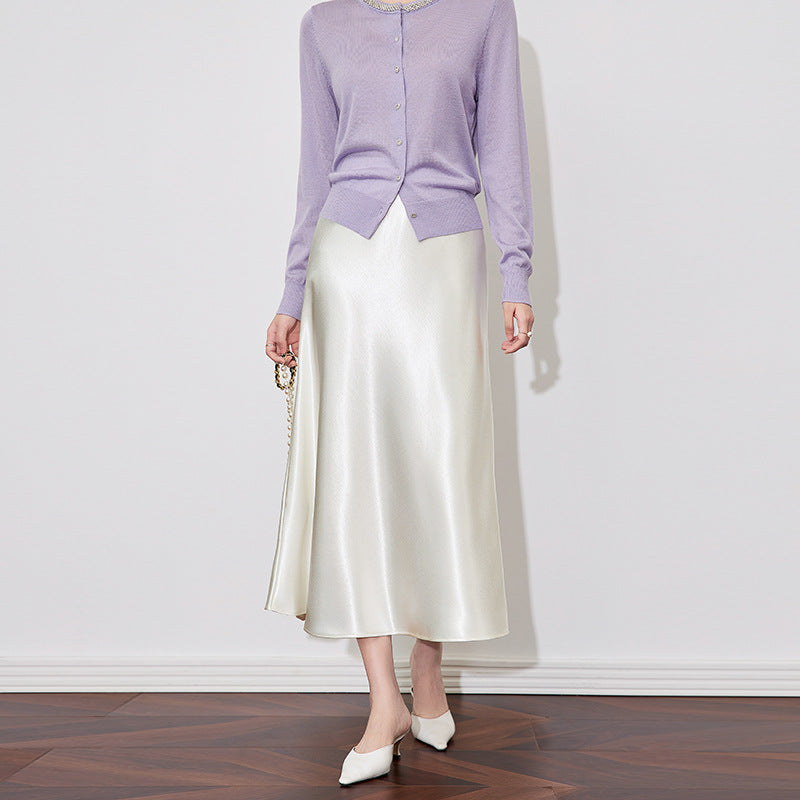 Thickened Acetate Satin Fish Tail Half Skirt Women's Autumn New High Waist Slim A- Line Hip Covering Long Skirt Elegant Commute