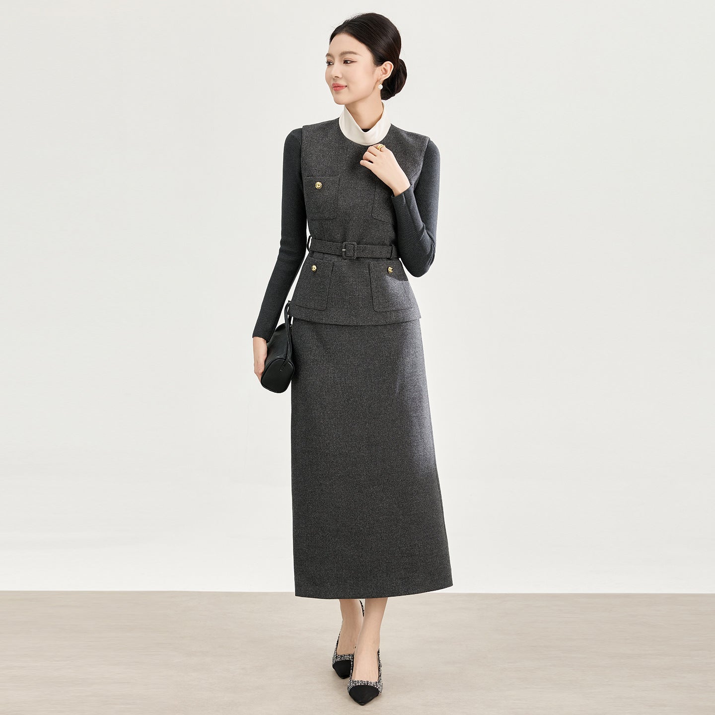 Elegant Spliced Pockets False Two Piece Dresses for Women O Neck Sleeveless Patchwork Belt Dress Female Clothes New