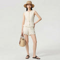 Summer Women Ruffles Sleeveless Beige Top Shirt , Woman Clothes Elegant Cardigan Tops Shirts