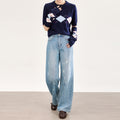 Denim Jeans Women Summer Loose Slim Straight Leg Design Sensation Wide Leg Pants High Waist Water Washed