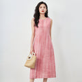 Elegant Tank Dress Women New Round Neck Detachable Sash Ruched Waist Sleeveless Summer Pink Dress Woman