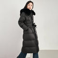 White Duck Down Jacket Women's Winter New High Quality Long Big Fox Fur Collar With Belt Super Plus Size Thick Coat