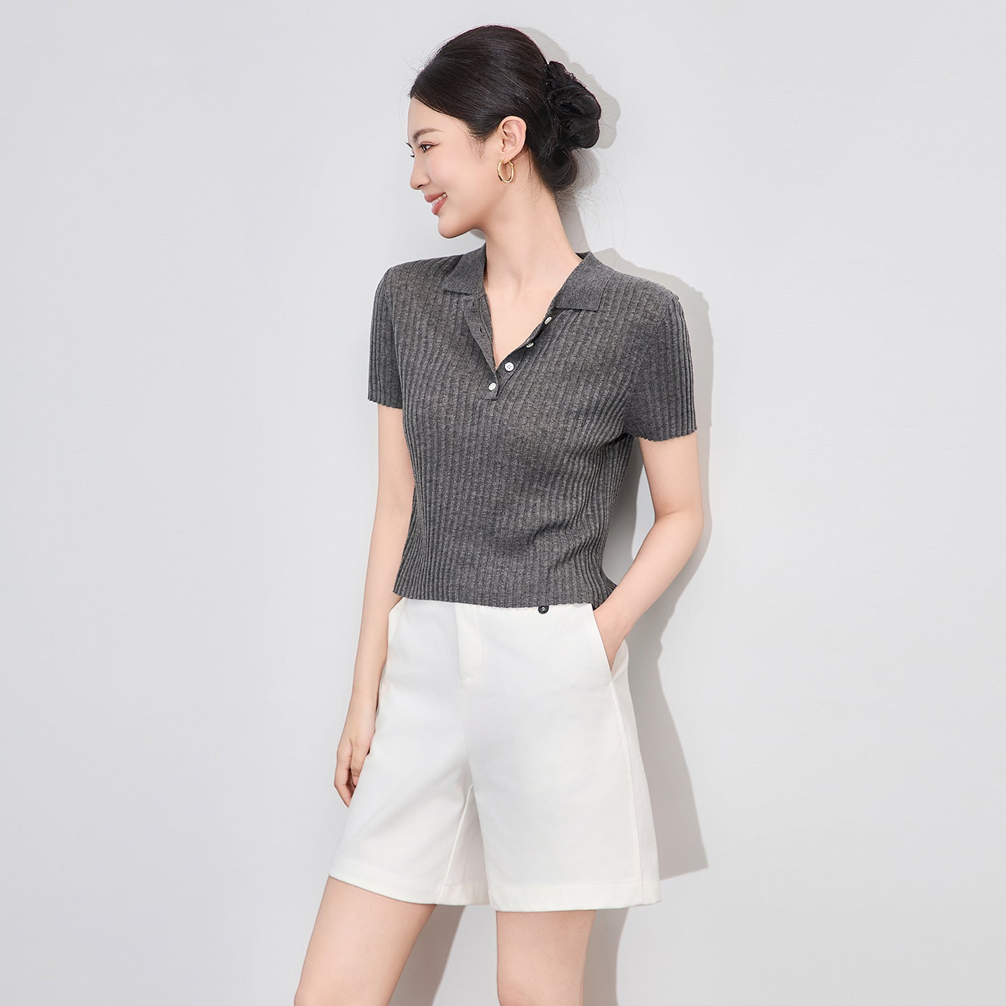 Summer Women's Polo Neck Short Sleeve Knitted Shirt Ultrafine Lyocell Linen Dense Weave Slim Fit Casual Style Elegant Quality