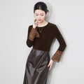 Silk Velvet Embroidered Top Women Early Autumn Loose Fit round Neck Long Sleeve Shirt Heavy Work Bead Chinese Style Artistic