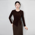 Long Sleeve T-Shirt VEGA CHANG Spring Slim Fit Knot Design Commute Style Korean Fashion Soft Comfortable Ladies Top