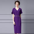 Elegant Luxury Design Sensibility Dress Heavy Embroidery V-Neck Waist-Fitted Slimming Purple Bodycon Skirt For Women Summer