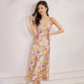 Women Summer French Style Long Dress Lady Tea Break Floral Print Sling Dress Female Travel Beach Vacation Dress