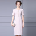 Summer Ball Gown Women's Dress V-neck Bubble Sleeve Short Length Ankle-skimming Pink Gold Bead Embellished Bodycon Skirt