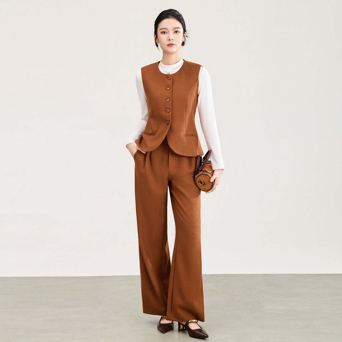 Spring Summer Fashionable Casual Women Set Elegant Commuter-Style Sleeveless Cardigan Top Straight-Leg Pants Set