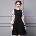 Figure-Enhancing Dress Spring New Arrival Elegant Belly Concealing Age-Defying Black Polka Dot Long Sleeve A- Line Skirt